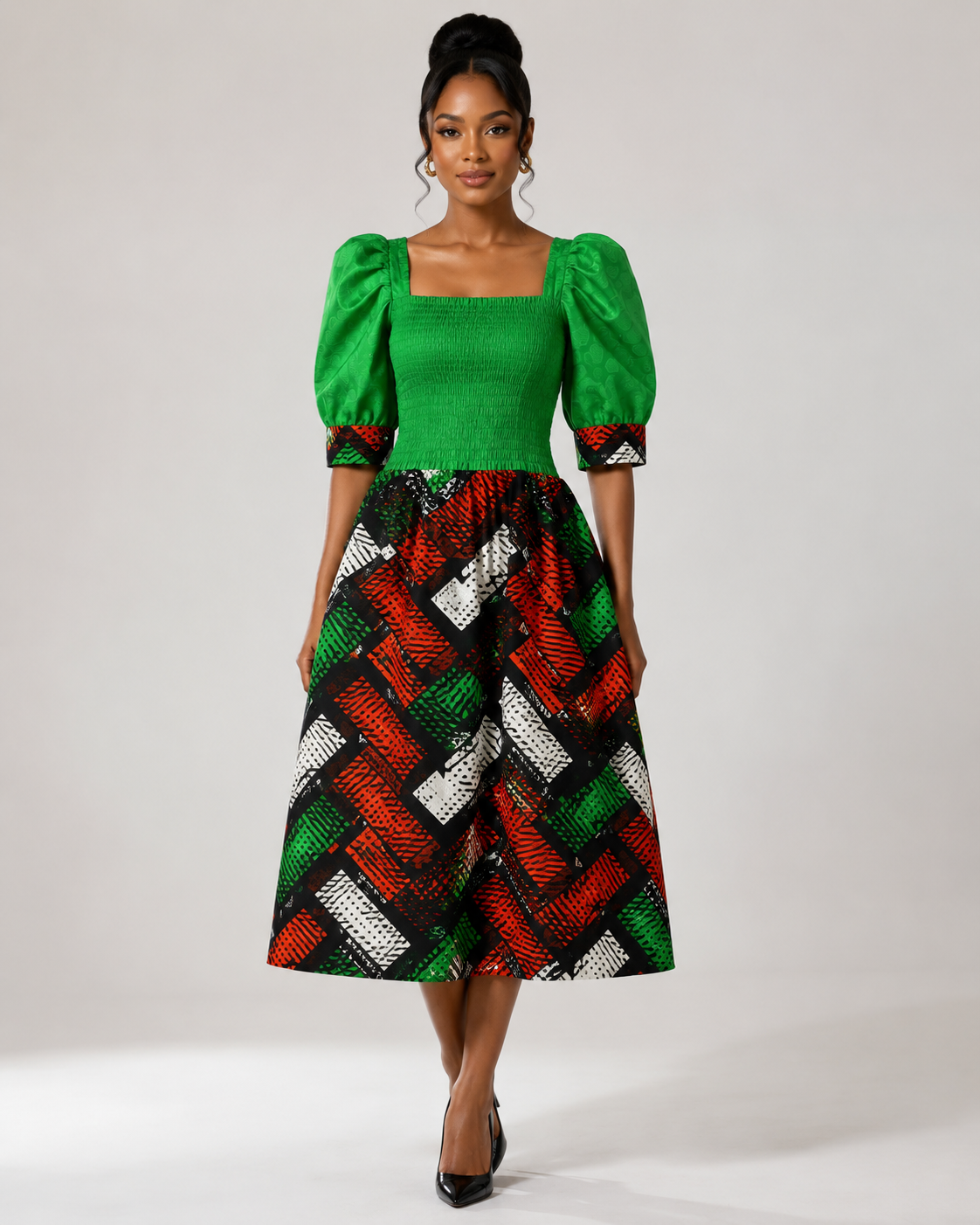 Village Cloth green puff sleeve dress